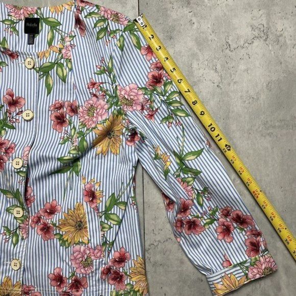 Rafaella Floral Tapered‎ Blazer Crewneck Jacket Womens Sz Large Blue Striped - Picture 11 of 12
